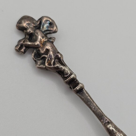 Vtg Silverplate Souvenir Collector Spoon 2.75" Cherub Angel Handle Rustic Brooch - Picture 5 of 12